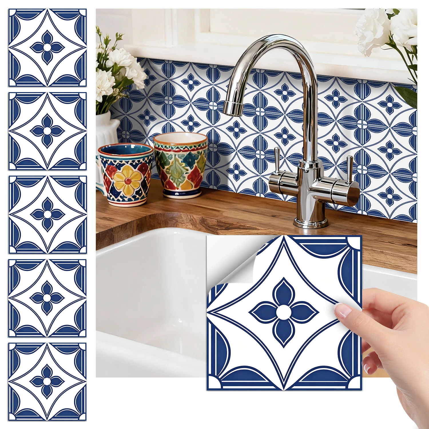 

36 pieces of minimalist floral tile stickers, self-adhesive wall stickers, waterproof kitchen, bathroom and home decoration