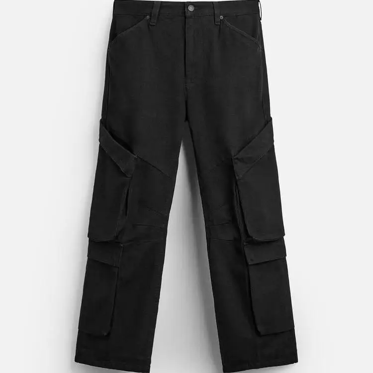 Loose Fit Bla Waed Cotton Blend Casual Jeans Men's Autumn Winter Workwear Trousers Straight Leg Zipper Closure mid Waist