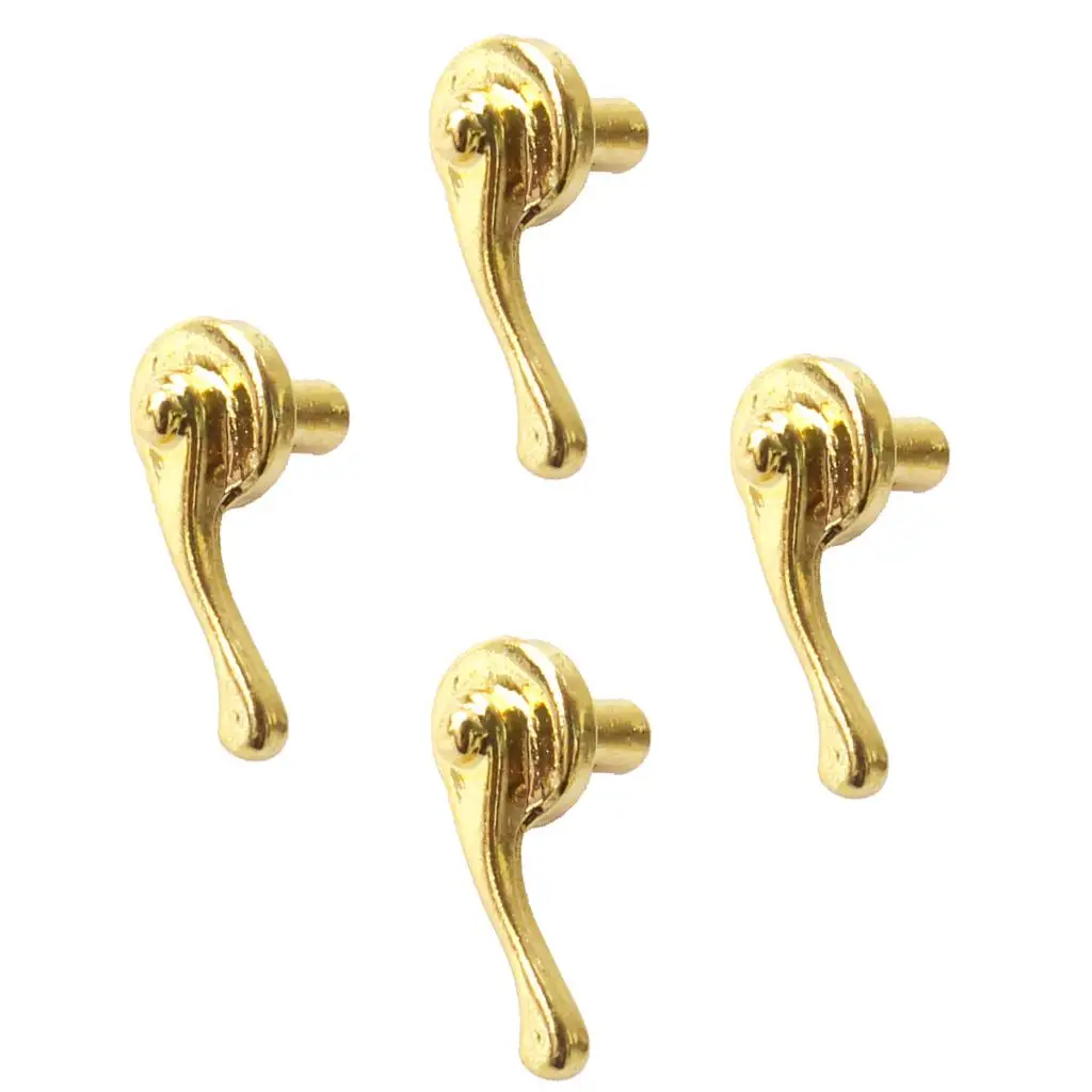 Latão porta alavanca alças para Doll House, Metal Knobs, acessórios para móveis, decoração em miniatura, escala 1:12th, 4 pcs