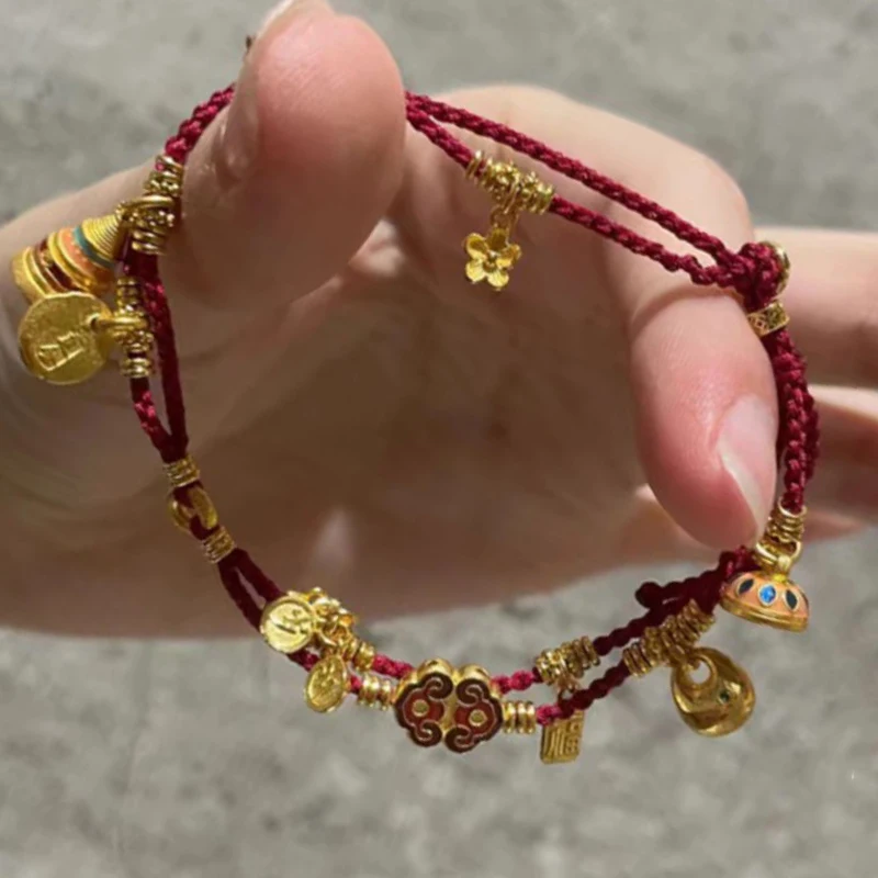 الكلاسيكية متعددة العناصر الغيوم الميمونة كوي لف حبل أحمر سوار خمر جديد في النمط الصيني أساور مأدبة مجوهرات