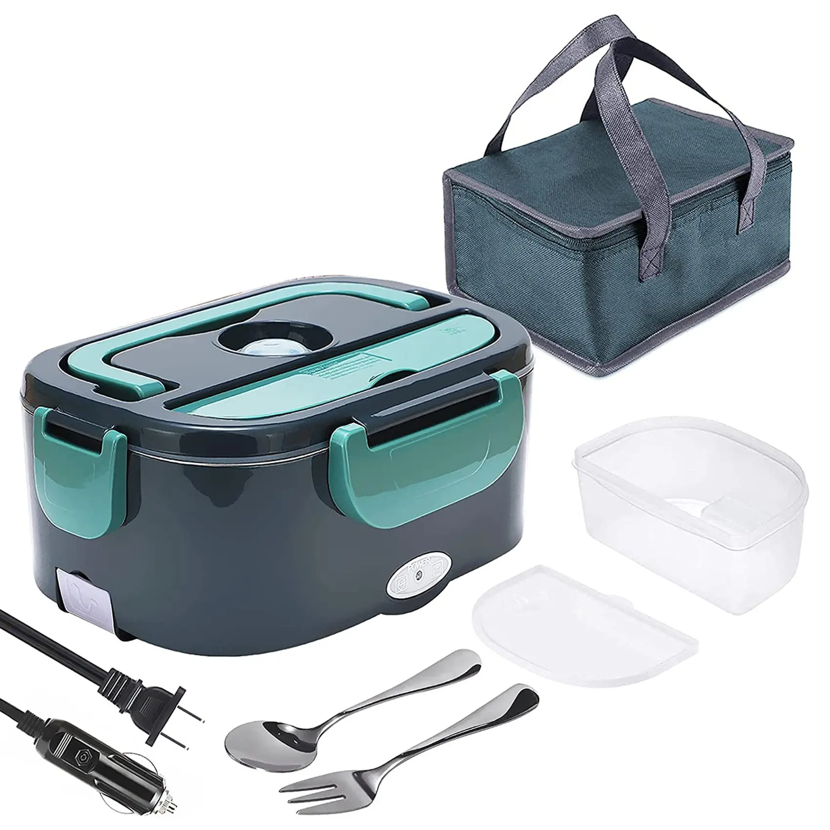 Electric Lunch Box,2 in 1 Portable Food Warmer Heater Lunch Box for Car,Work,Home & Office- Capacity 1.5L US Plug Green