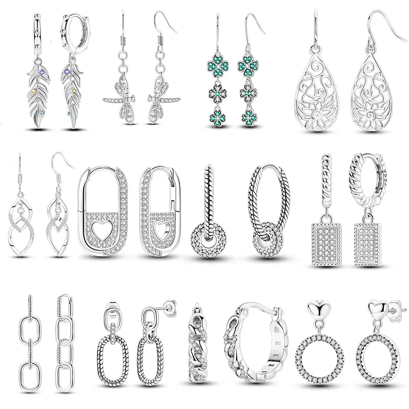 2024 New Earring for Women 925 Silver Sparkling Star Butterfly Heart Tassels Feather Hoop Earrings Engagement Wedding Jewelry