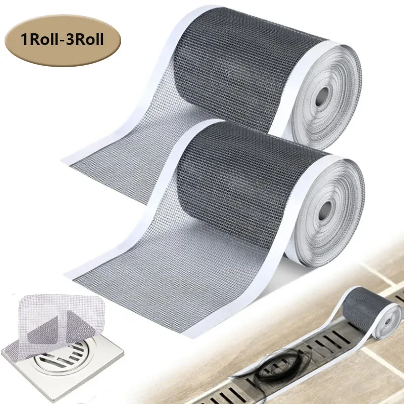 

1-3Rolls Cutable Shower Drain Hair Catcher Self-Adhesive Floor Drain Stickers Disposable Mesh Sink Strainer Filter for Bathroom