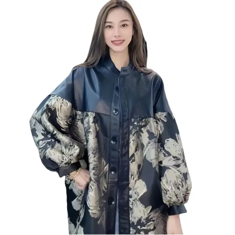 Cappotto in vera pelle di pecora per donna, giacca monopetto, vestiti caldi addensati larghi femminili, stile inglese, o-collo, nuovo, inverno