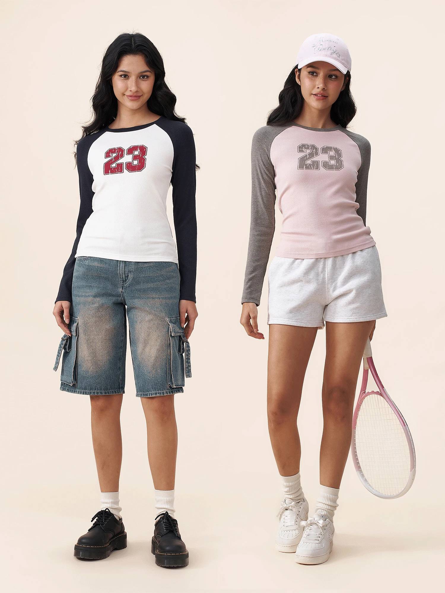 

Yescci American Retro Long Sve Digital Print round Ne oulder Insertion Color Blo T-irt Women's Slim Fit Casual Top