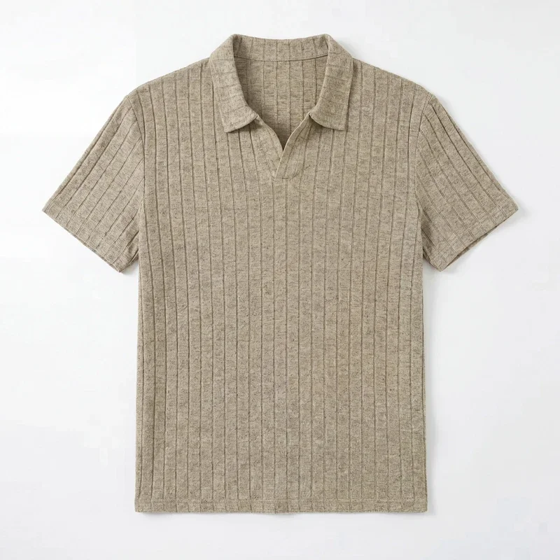 Polo de verano para hombre, informal, con cuello en V, tejido de punto, manga corta, cómodo y elegante