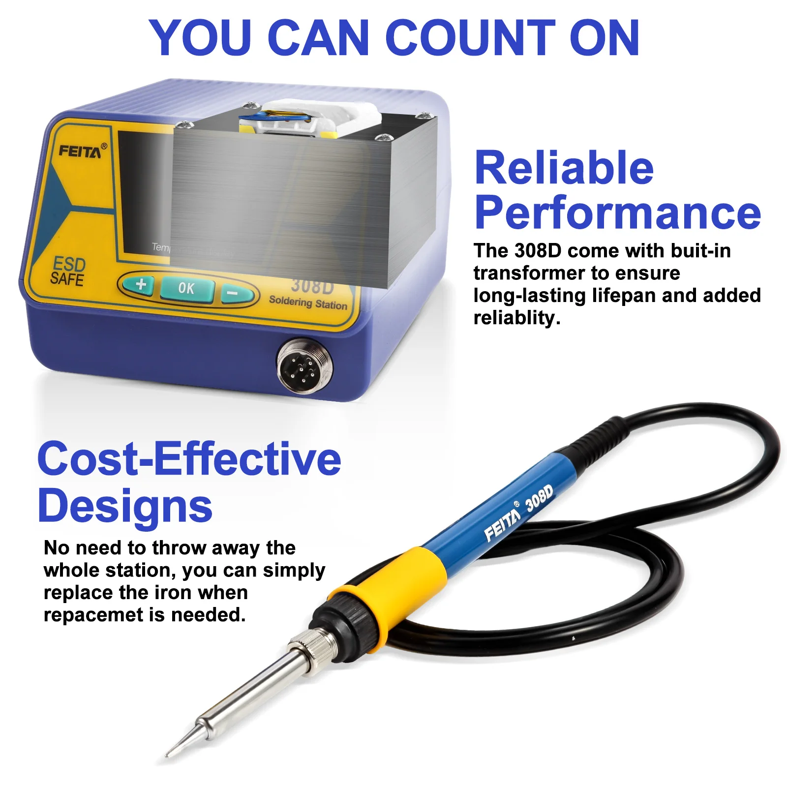 FEITA Soldering Iron Station Kit, 60W/80 Watt Equivalent with 3 Preset Temp, Digital, Auto Sleep, Calibration Support Function