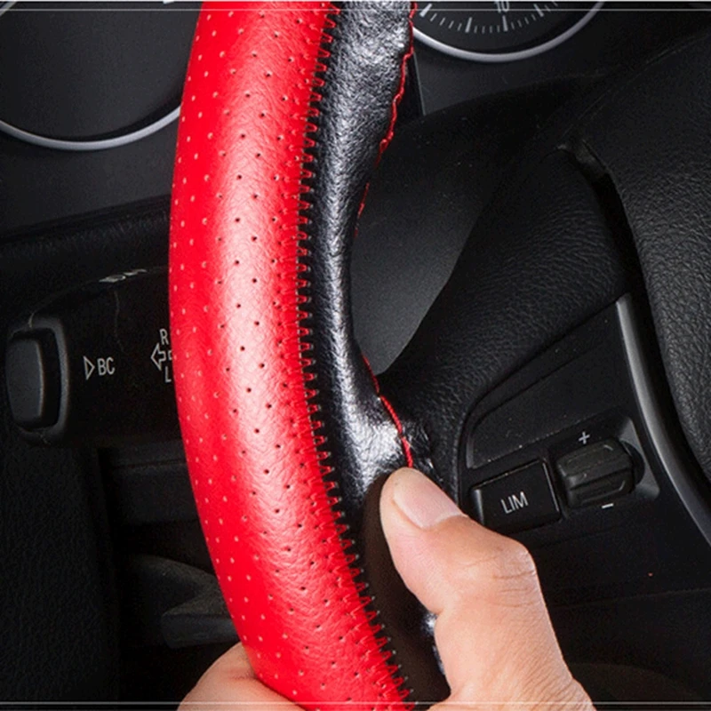 DIY Braid on the Steering Wheel Soft Genuine Leather Steering Wheel Cover 38cm Car Steering Covers With Needle and Thread