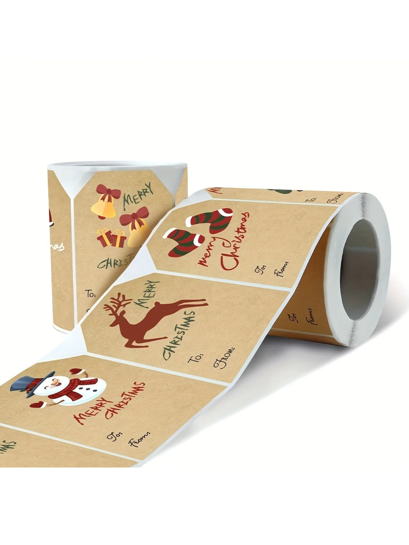 250 قطعة/لفة ملصقات عيد الميلاد - 2 × 3 جوارب شجرة ورق الكرافت رجل الثلج الأيائل عيد ميلاد سعيد