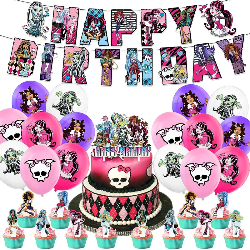 30Pcs Monster Spirit High School Girl Princess Birthday Baby Gift Party Supplies Tableware Banner Cake Topper Party Decoration