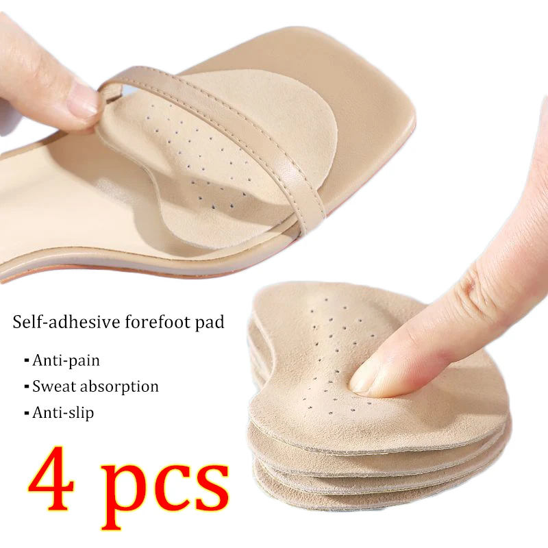 4Pcs Leather Forefoot Pad Sandals Anti-slip Stickers Women High Heels Pain Relief Insert Insoles Toe Cushion Foot Care Shoes Pad