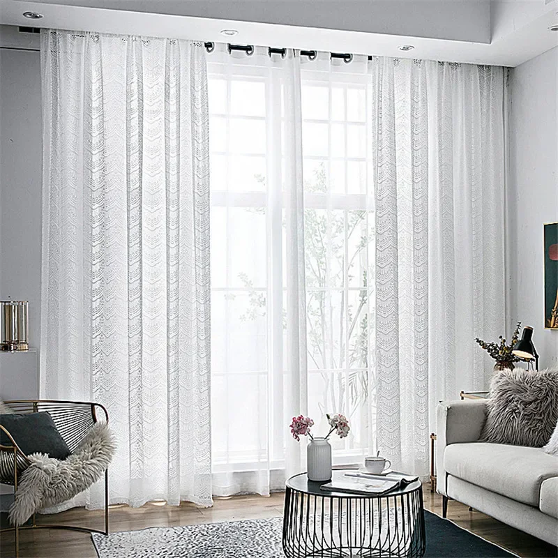 White Sheer Lace Tulle Curtains for Living Room Bedroom Window Floral Curtain Drapes