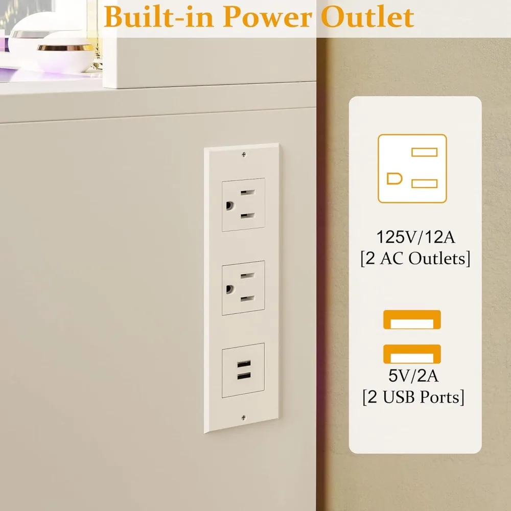 مكتب زينة مكياج مضيء مع أدراج RGB 3 ألوان و6 أرفف تخزين