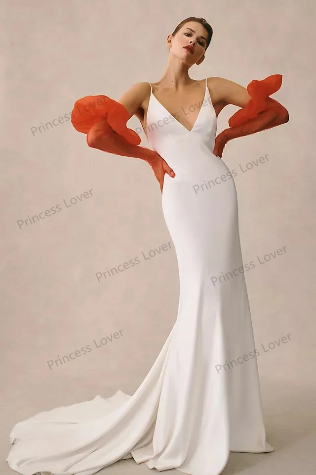 Simple Solid Satin Wedding Dress with Jacket Spaghetti Straps Formal Bridal Gown Slim Fit Romantic robe de moriee