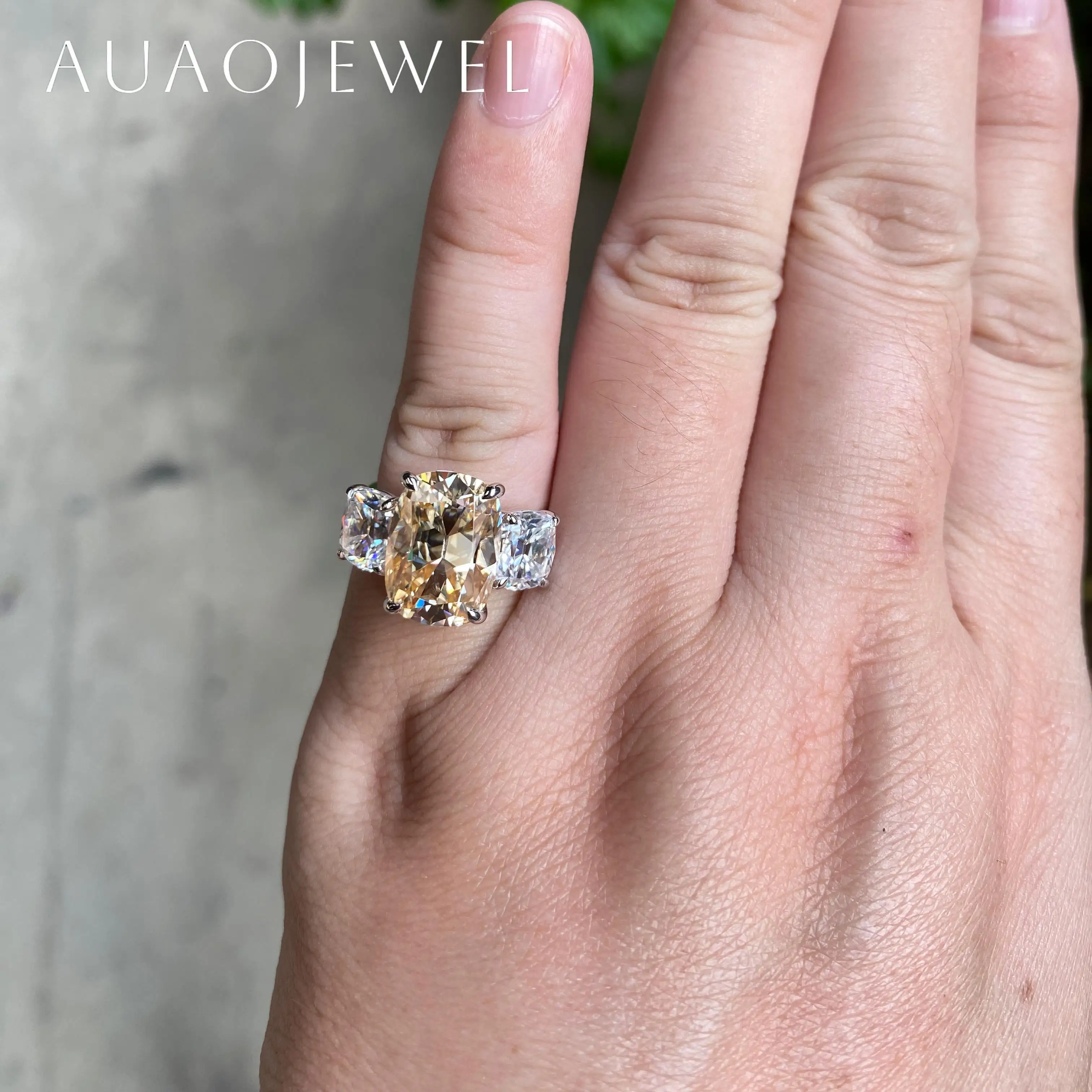 

AUAOJEWEL 7carat Moissanite Cushion Fashion Ring Champagne Color Rings Luxury Designer18k Real Gold Jewelry With Certificate