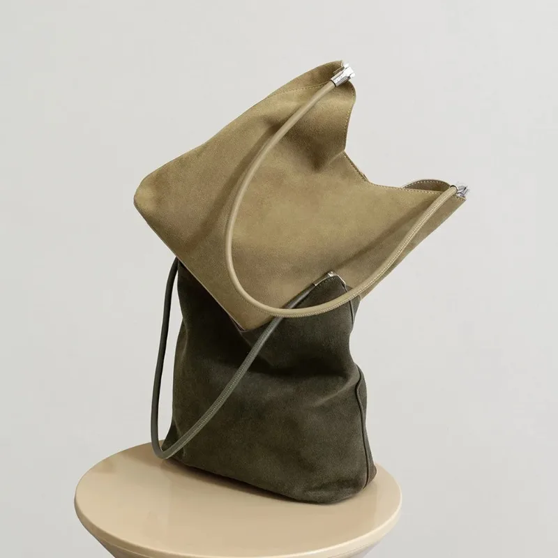 Female Luxury Designer Cowhide Handbags Women's Suede Cow Leather Shoulder Underarm Bag Ladies Retro Fashion Bags High Quality