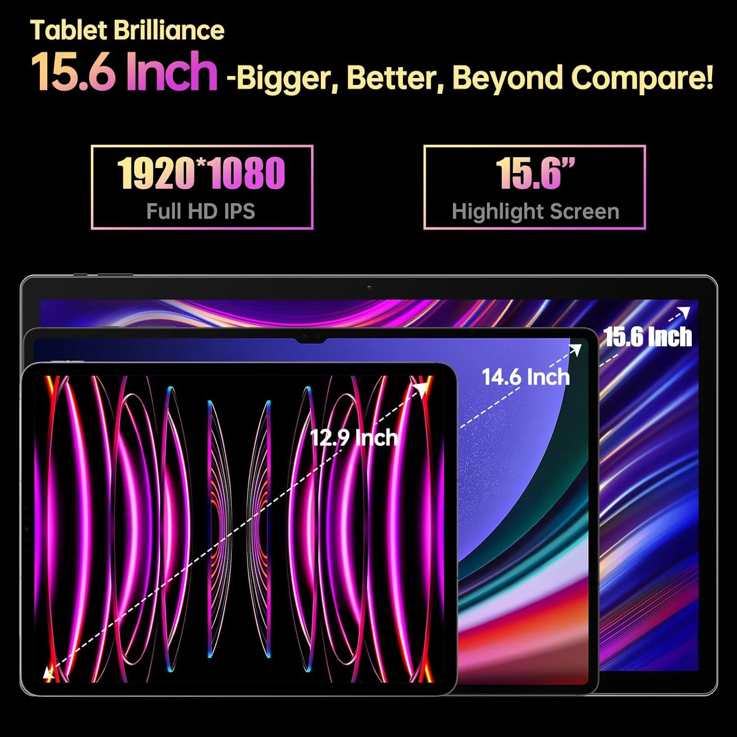 Tablettes Android 14 Super grandes de 15.6 pouces, 12000mAh, 1920x1080, écran IPS, Helio G99, processeur octa-core, 8 go + 256 go, WiFi Play Store BT5.0