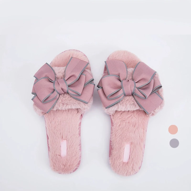 

Размер плюс 35–42, женские домашние тапочки с милым бантом, зимние нечеткие плюшевые домашние туфли для домашних шлепанцев, летние осенне-весенние шлепанцы на плоской подошве