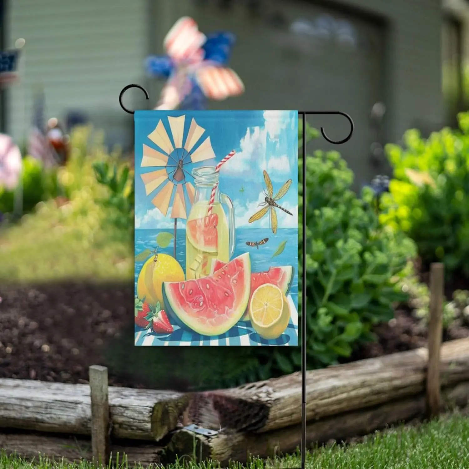 مرحبا الصيف البطيخ حديقة العلم 28x40 بوصة مزدوجة الوجهين الزخرفية كسول أيام الاستوائية الليمون ساحة الأعلام لربيع TTW