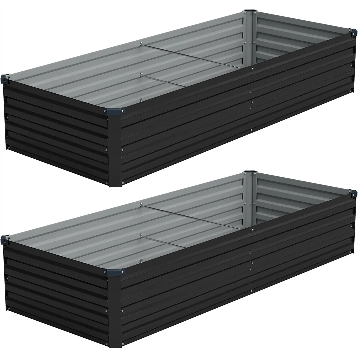 Galvanized Raised Garden Bed Kit 2-Pack, 8x2x1FT Metal Planter Box for Vegetables, Outdoor Rectangular Steel Container with Open