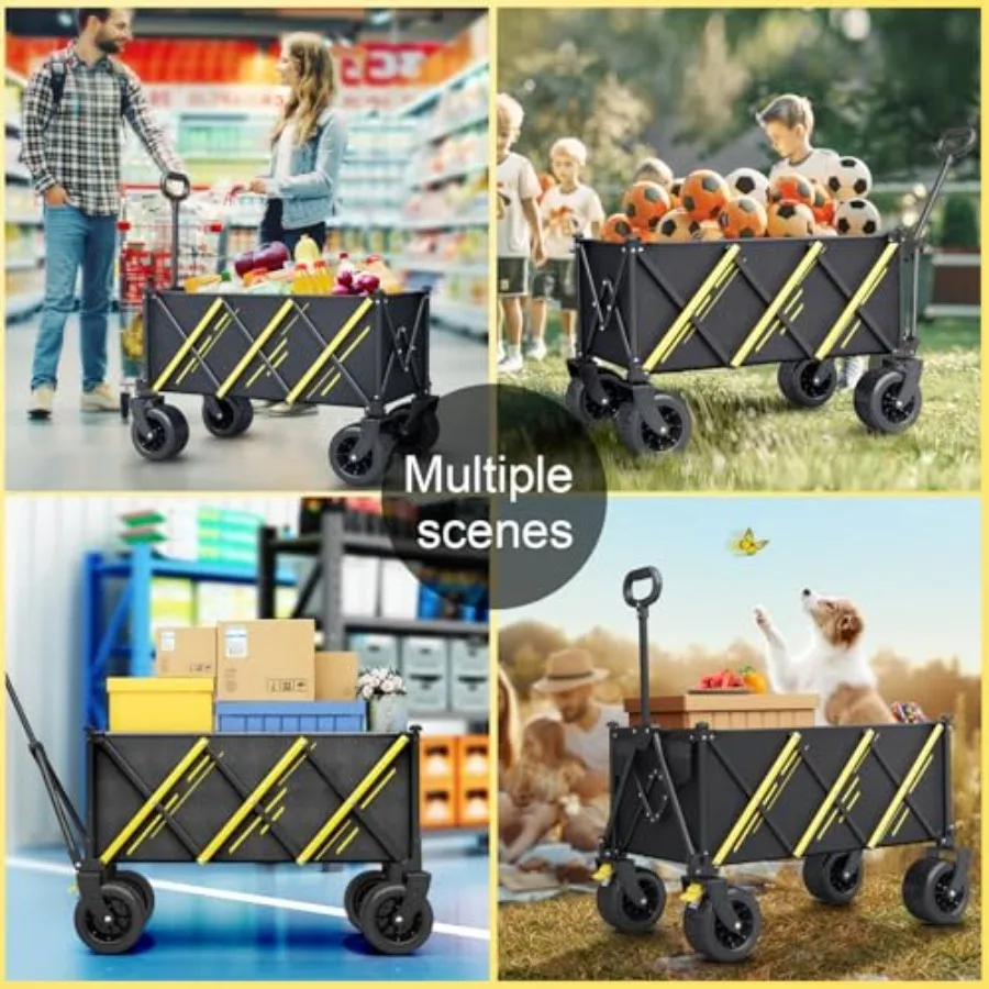 Carro pieghevole e pieghevole per uso esterno resistente: carrello da giardino portatile con grandi ruote da spiaggia per tutti i terreni e D integrato