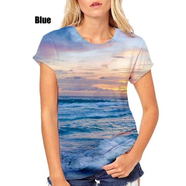 New 3D Ocean Scenery Print Women's Short Sleeve Round Neck T-shirt