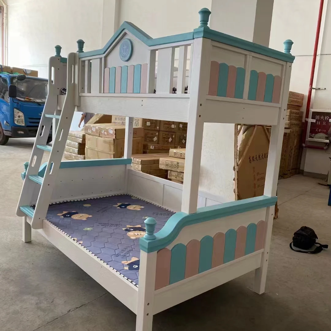 

Modern Solid Pine Wood Baosen Bunk Bed for Kids Full Size Platform Foldable Durable Bedroom Furniture Set with Plywood Panels