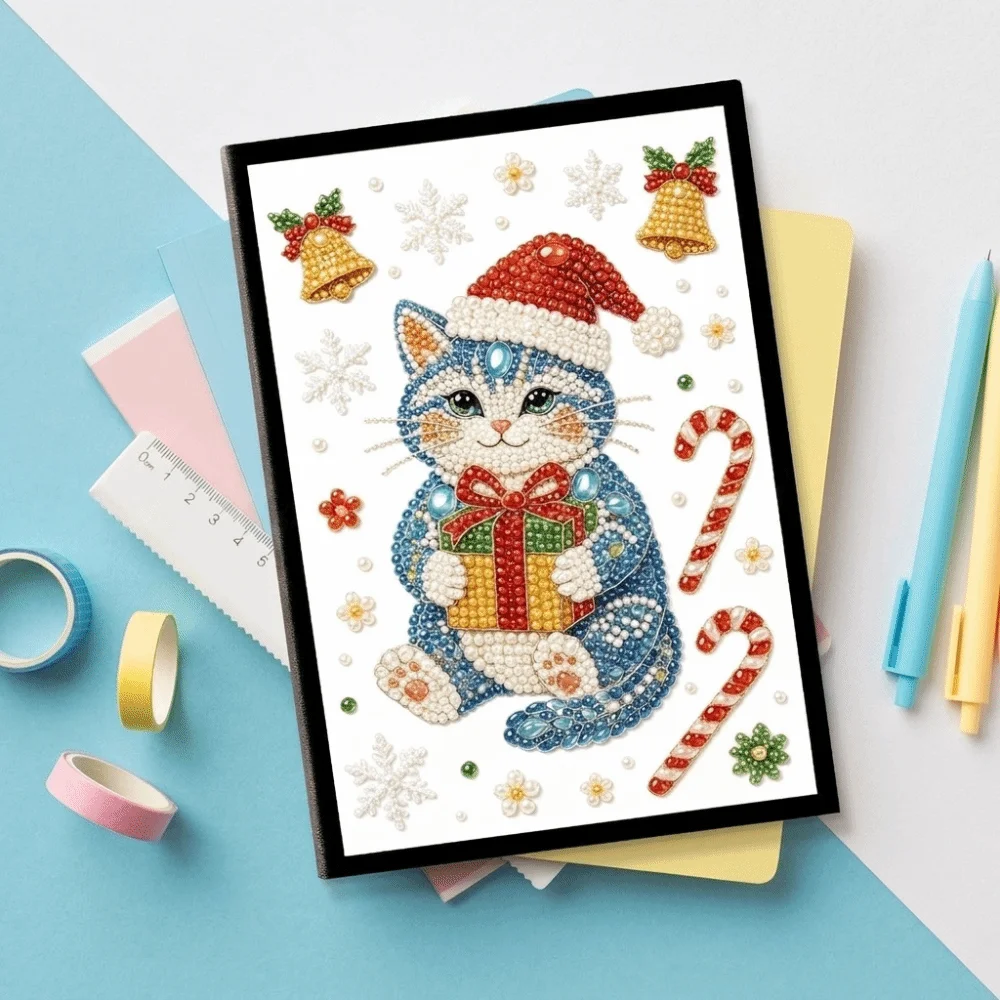 Colorful Finish DIY Pearl and Diamond Notebook Art Handmade 3D Visual Effect Xmas Diamond Painting Diary Kit Santa Claus Snowman