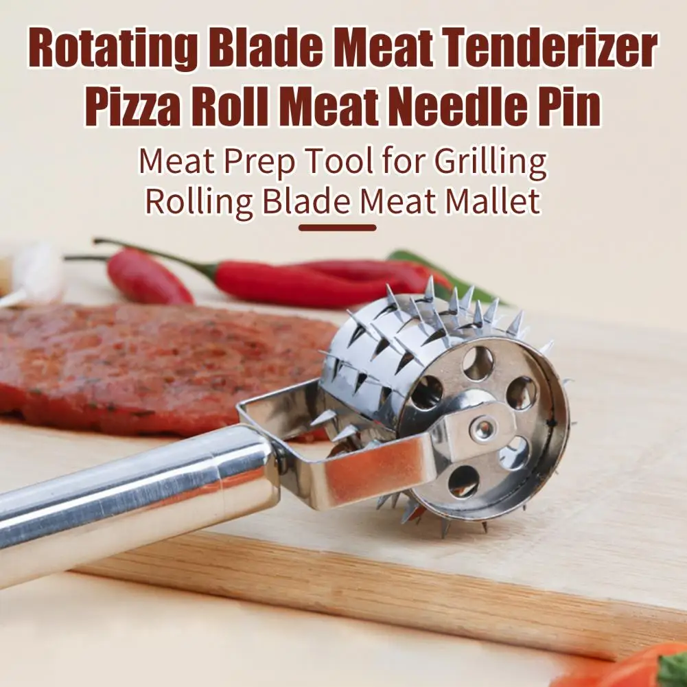 Stainless Steel Meat Hammer Stainless Steel Meat Tenderizer Roller for Steak Chicken Pork Beef Kitchen Tool with Rotating Handle