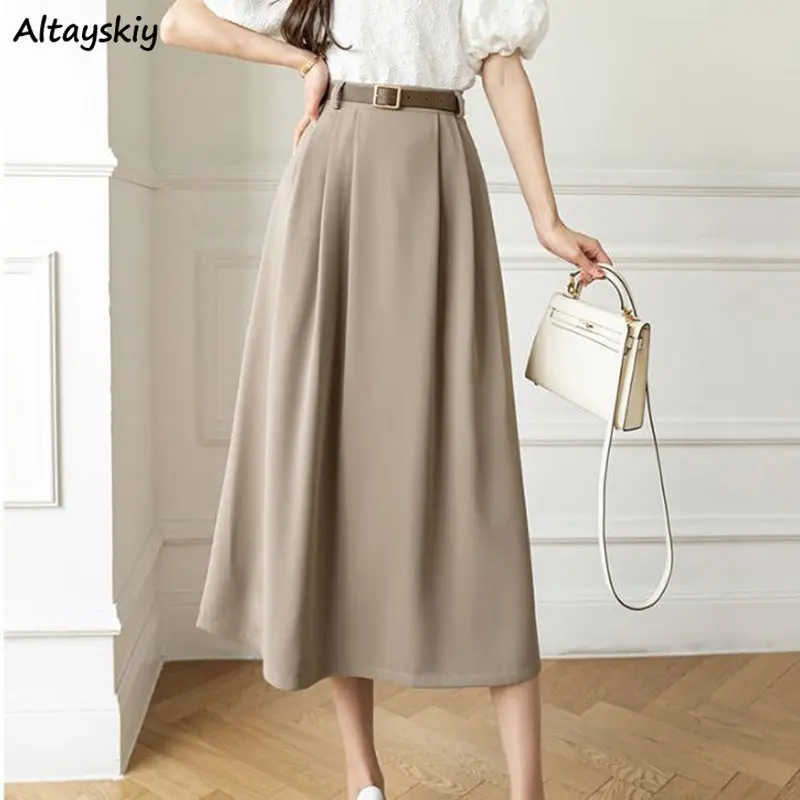 Letnie spódnice trapezowe damskie eleganckie biurowa, damska wysoka talia, moda uliczna Midi prosta dopasowana wiosna popularny projekt Chic Faldas