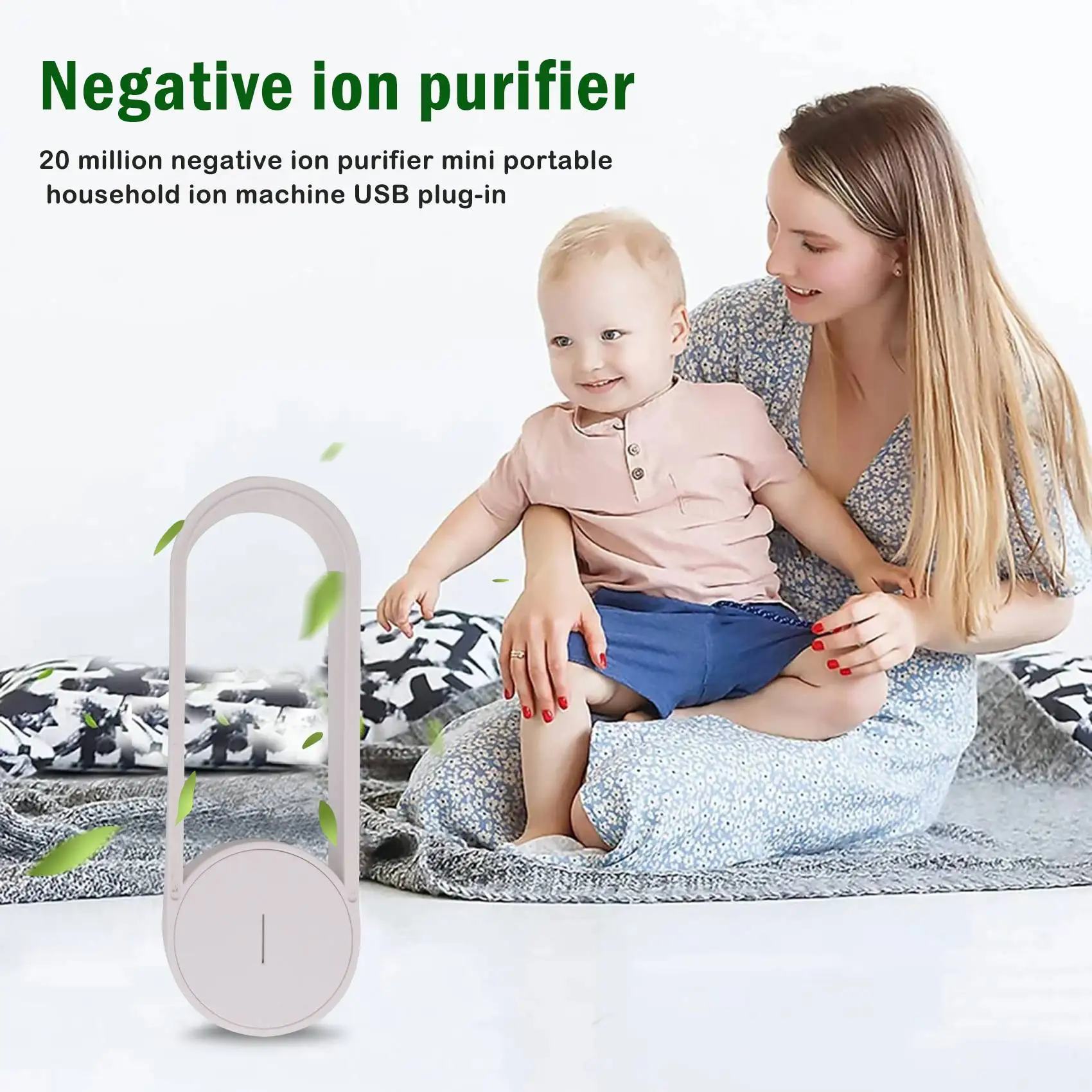 HOT 20 Million Negative Ion Purifier Mini Portable Household Ionizer USB Plug-in Car Air Purifier for Area 31㎡-40㎡ White
