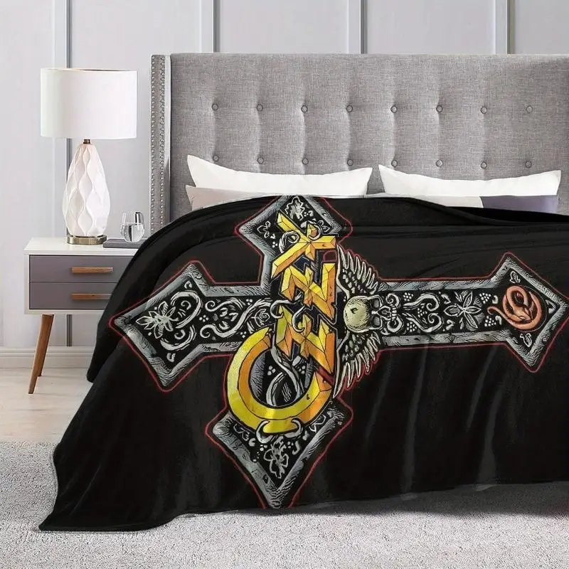 Ozzy Osbourne Throw Blanket Heavy Metal Decor with Ozzy Cross Design in Black All-Purpose Blanket