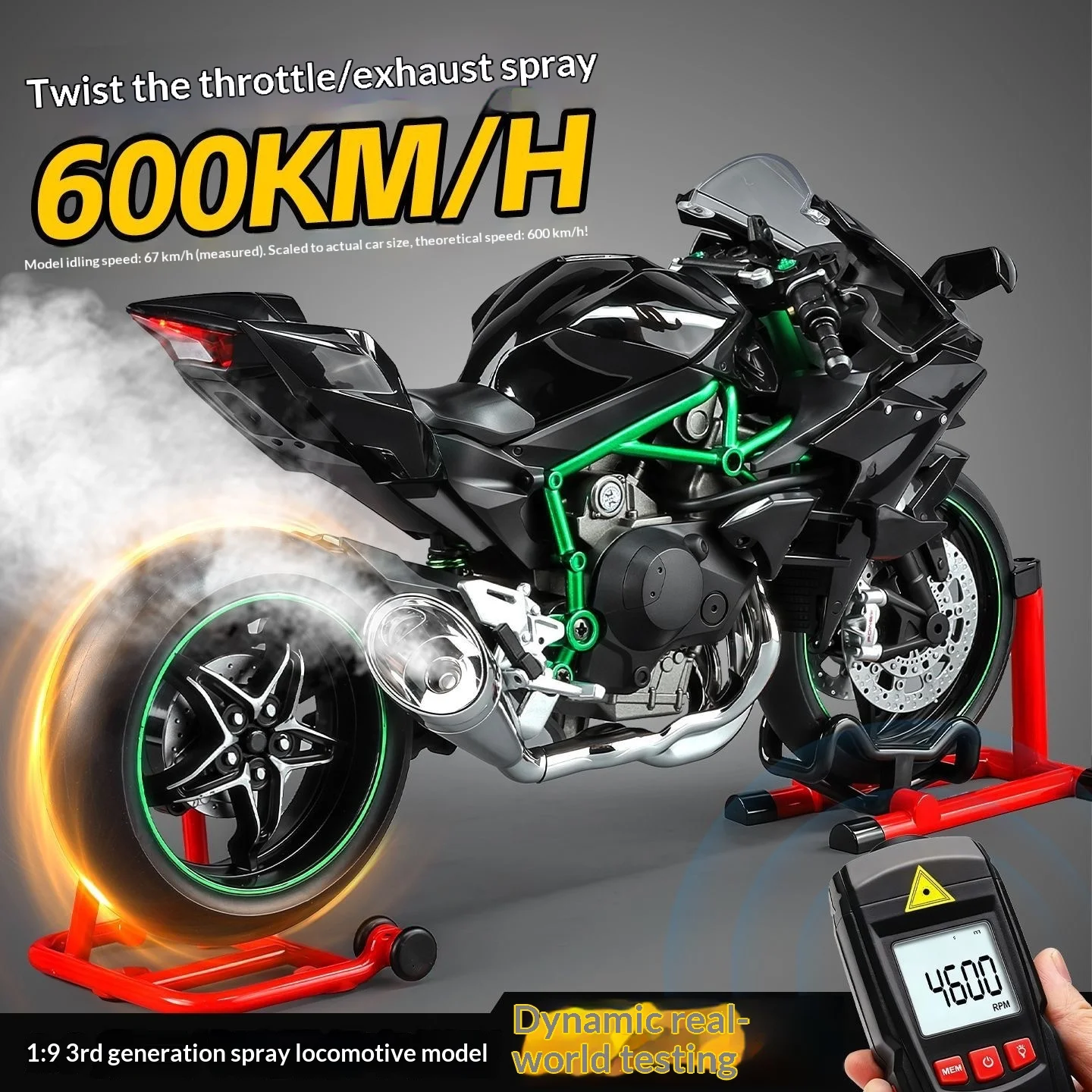 Kawasaki Ninja H2R 1:9 Motorradmodell aus Legierung mit Rauchsprüheffekt, Sammleredition, Geschenkbox für Motorradsammler – Detail 2