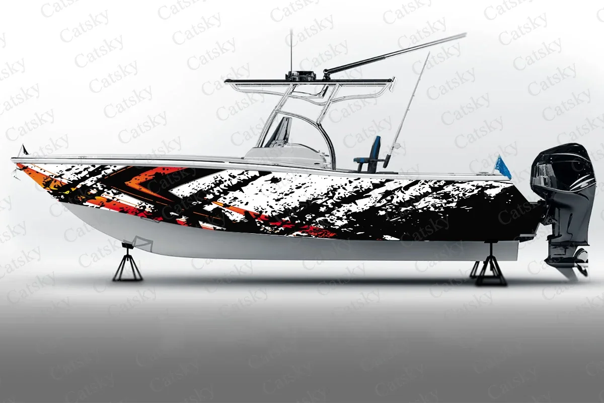 Splash ink abstract stripes Boat Sticker, PVC Waterproof Durable Vinyl Wrap Decals for Fishing Boats, Durable and Stylish Design