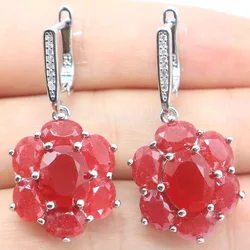 38x17mm SheCrown Real Red Ruby Green Emerald CZ Women Wedding Silver Earrings