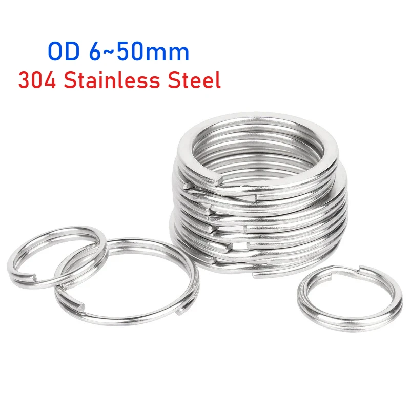 10-200pcs OD 6~50mm 304 Stainless Steel Key Split Rings Metal Keyring for Keychain Holder DIY Jewelry Making Findings Supplies