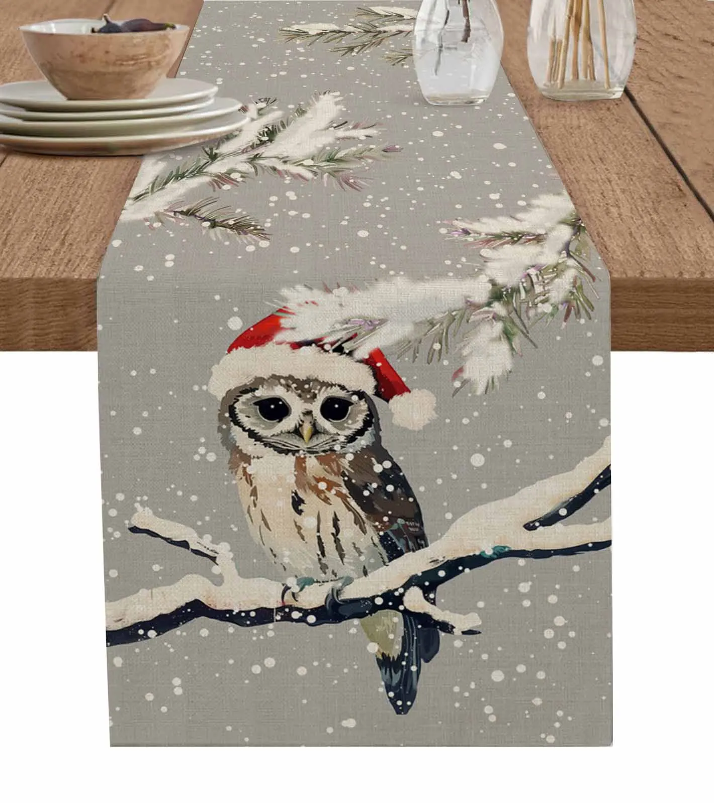 Christmas Winter Owl Pine Tree Decorations Coffee Table Decor Tablecloth Table Kitchen Decorative Table