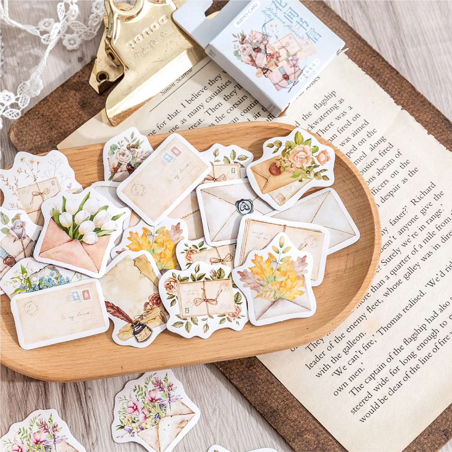 46Pcs Letters Between Flowers Boxed Stickers Scrapbooking Ins Label Diary Stationery Album Phone Journal Planner