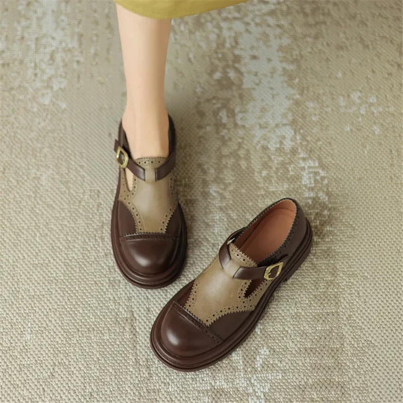 new Spring/Autumn Round Toe Chunky Heel Women Pumps Mixed Color Loafers Platform Shoes for Women Low Heel Ladies Shoes Handmade