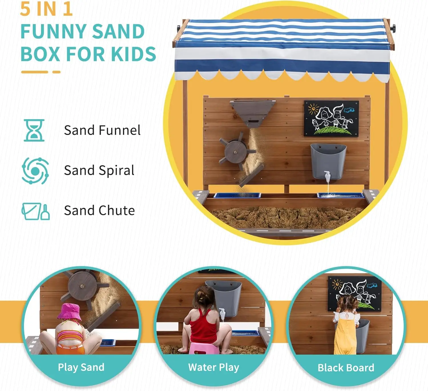 صناديق رمل خشبية كبيرة للأطفال مع سقف، صندوق رمل خارجي من Pipleo مع مظلة لشاطئ حديقة الفناء الخلفي، حفرة رملية لفناء الشاطئ