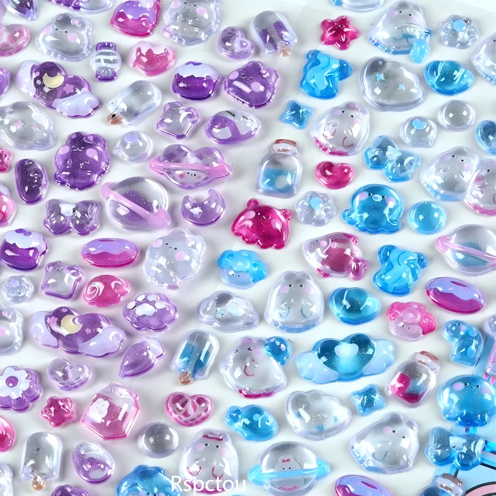 Pacote com 4 Adesivos 3D de Cristal em Estilo Kawaii, Adesivos Criativos de Animais de Anime para Scrapbook, Telefone e Guitarra