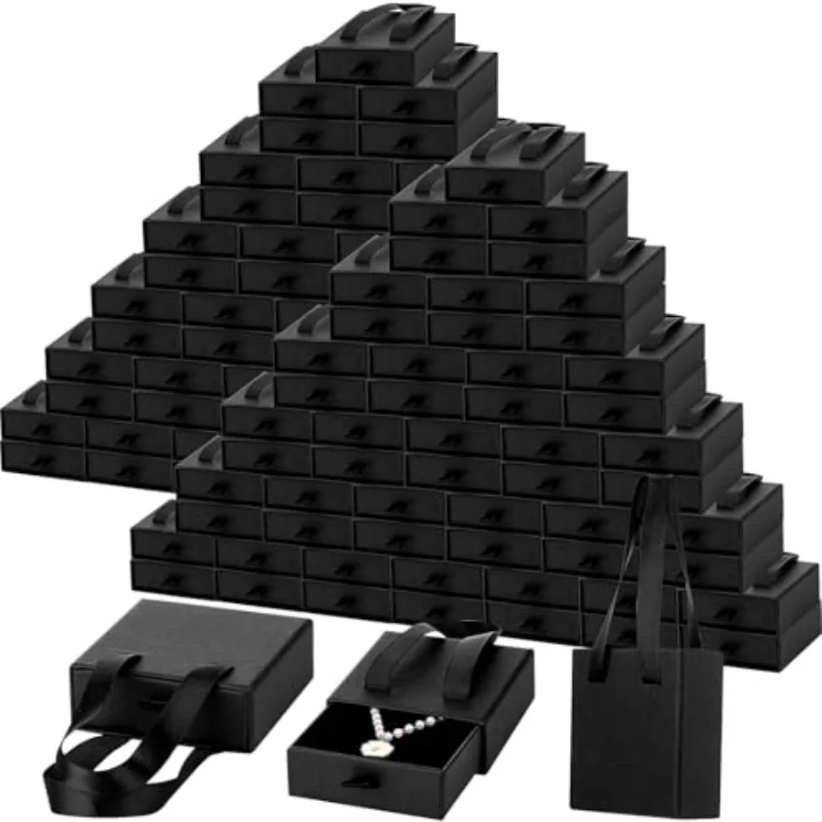 

50 упаковок подарочных коробок для ювелирных изделий оптом 3,1x3,1x1,2 дюйма, картонные черные шкатулки для драгоценностей для серег, браслетов, ожерелья, выдвижной дизайн S