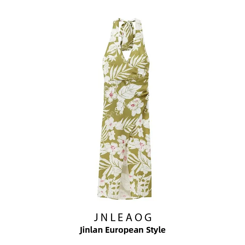 JNLEAOG Jesienna Nowa Kolekcja Mody Lniana Mieszanka z Kwiatowym Nadrukiem Damska Prosta Sukienka Tubowa z Poliestru z Nadrukiem na Lato i Jesień C...