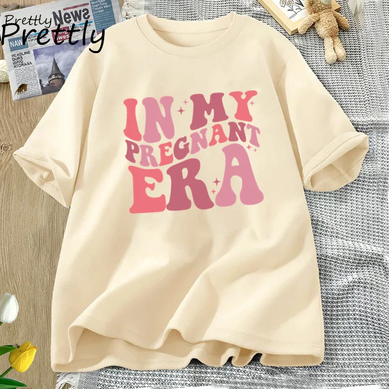 

In My Pregnant Era T Shirt Women Female Pregnancy Reveal Announcement T-Shirt Comfortablesummer Tee Shirt Cotton Tshirt