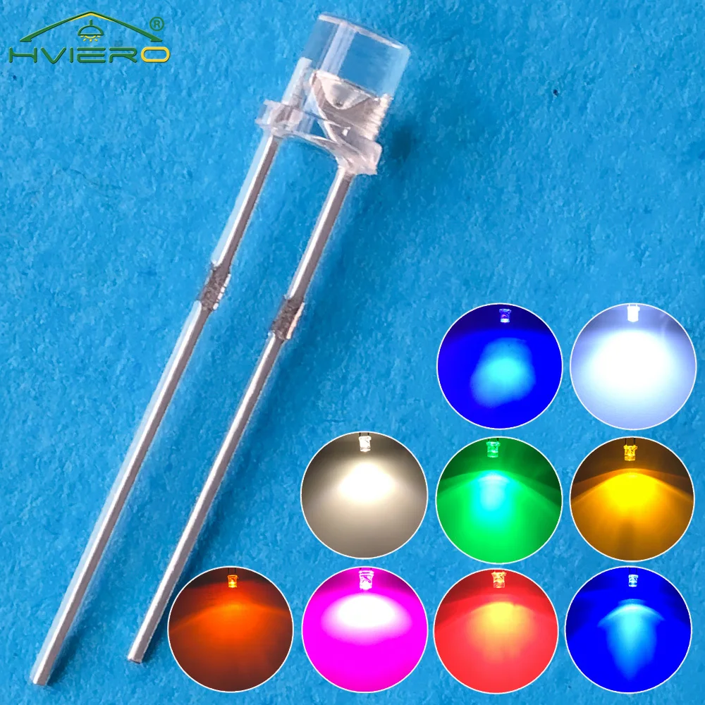 100Pcs LED F3 3mm Ultra Bright Flat Top Head White Red Blue Orange UV Pink Diode Bulb Wide Angle Light Emitting Lamp Diodes Led