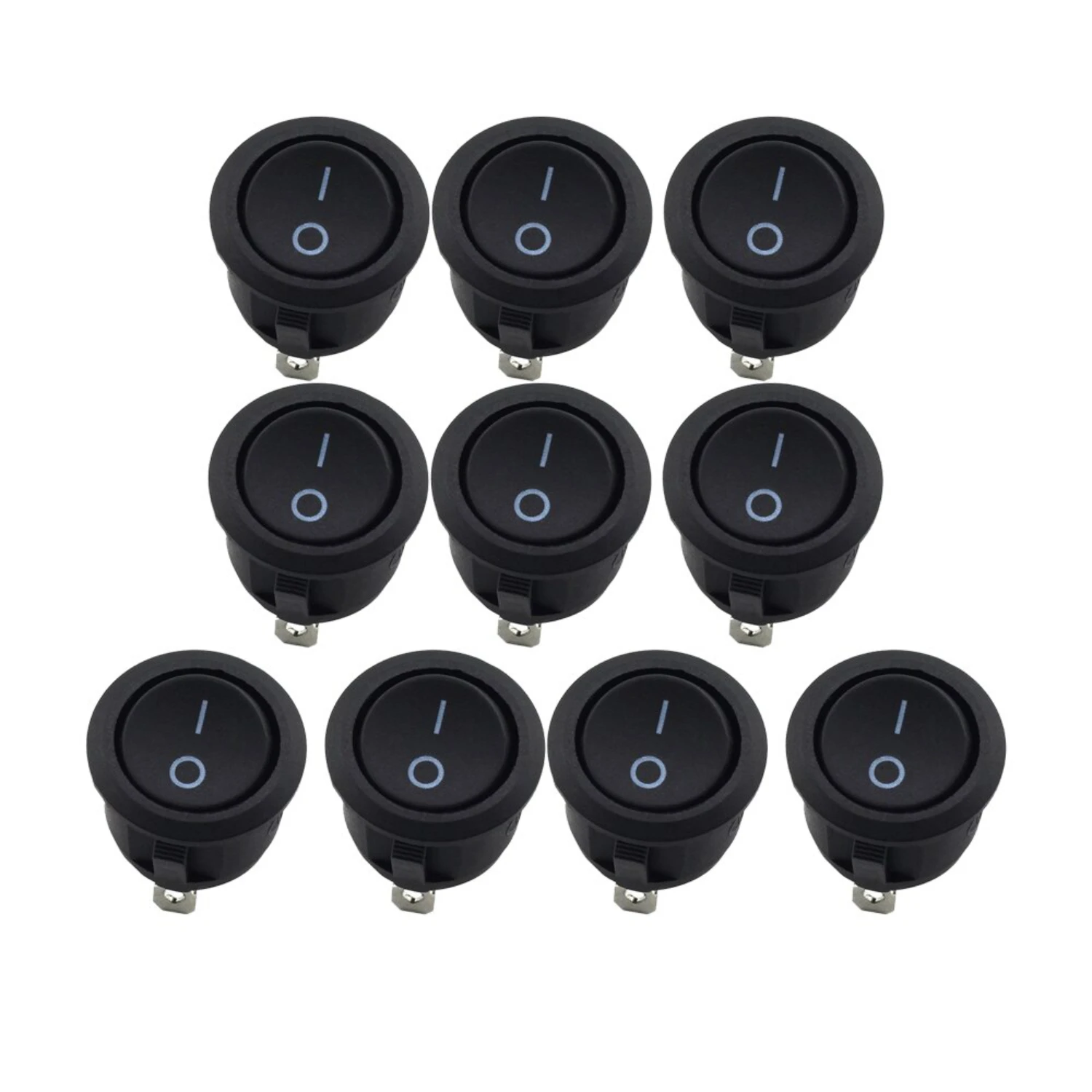 10Pcs SPST Snap-in ON-Off 2 Pin Round Snap Rocker Boat  Black AC 250V 6A 125V 10A  Household Appliances Replacement