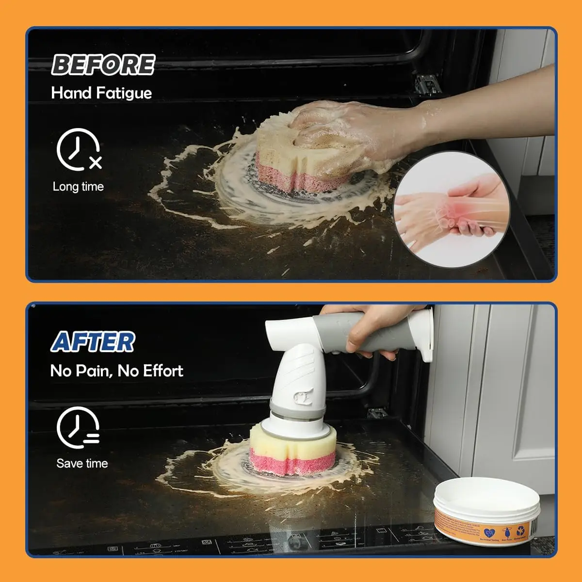 Varita de fregado giratoria eléctrica con 5 cabezales reemplazables, esponja de silicona suave, mango ergonómico para horno, fregadero, ducha, azulejos