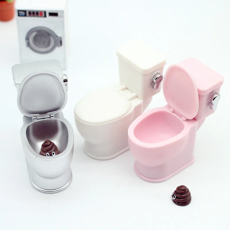 Dollhouse Toilet Bowl with Flushing Sound Mini Closestool Bathroom Simulation Model Life Scene Room Home Decor Doll Accessories