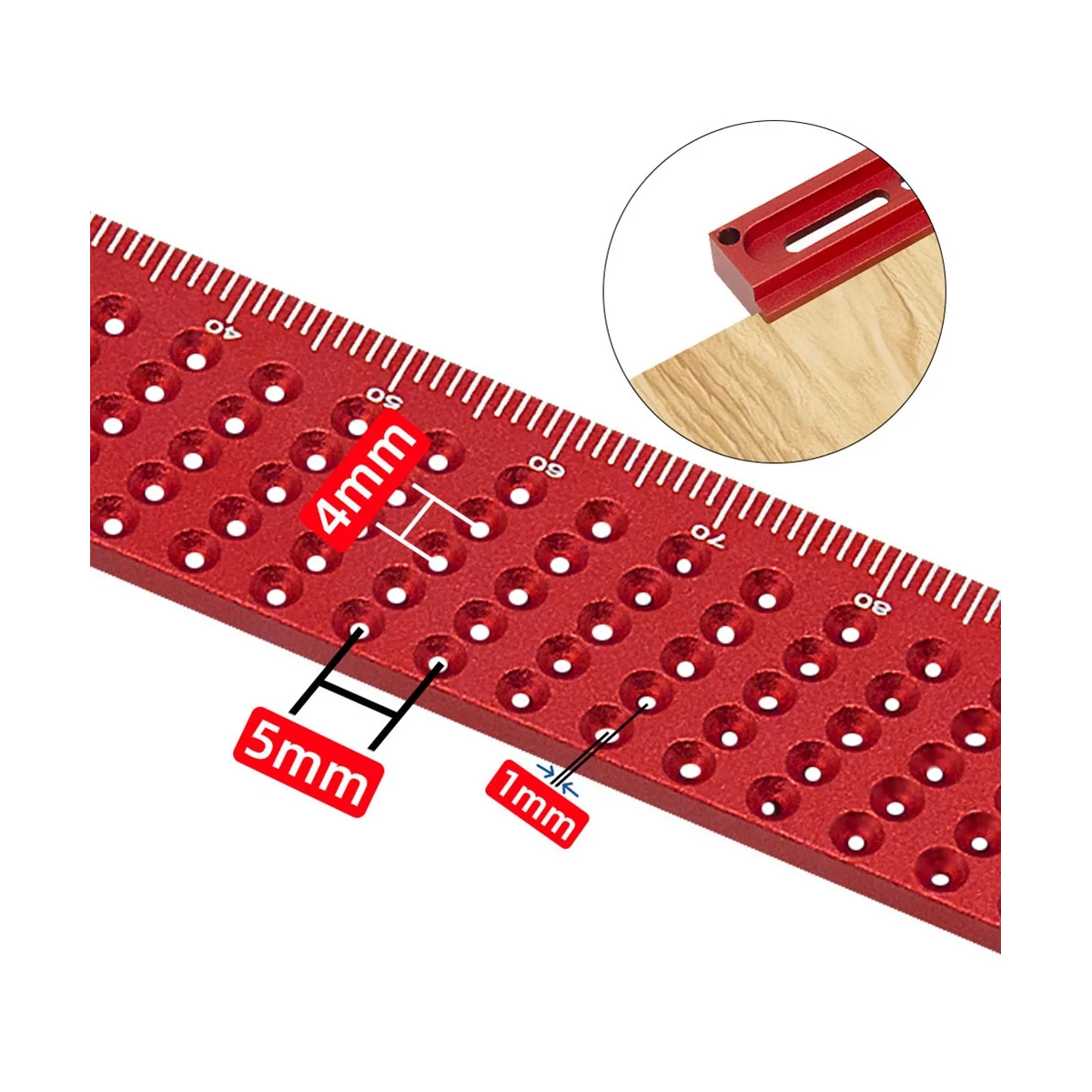 Multifunções Buraco Régua Marcação Régua, Ferramenta Carpenter, prova de desgaste, liga de alumínio, Carpintaria Acessório, 45 Graus, 90 Graus