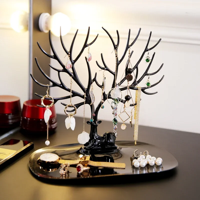 Jewelry Display Stand Tray Tree Storage Racks Earrings Necklaces Rings Jewelry Boxes Case Desktop Organizer Holder Make Up Decor